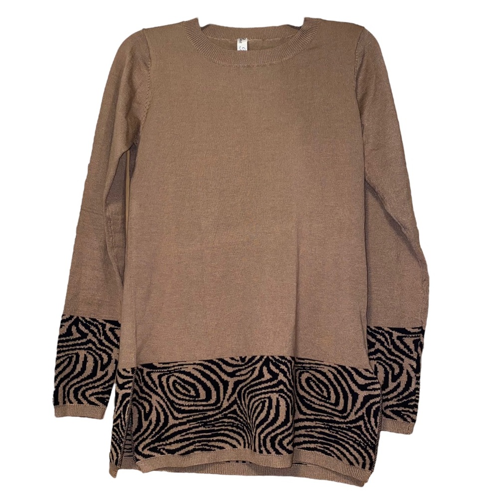 Pina Rossi | S | Brown knit Sweater Round Neck Animal Print